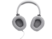 Charger l'image dans la galerie, Casque blanc, oreillettes grises, bandeau gris, cordon blanc. Isolé sur fond blanc.