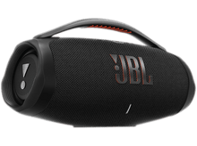 Charger l'image dans la galerie, Haut-parleur JBL noir avec une poignée et le logo JBL en orange. Un point d'exclamation blanc.