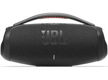 Charger l'image dans la galerie, Haut-parleur JBL noir avec poignée et logo JBL rouge.