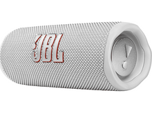 Charger l'image dans la galerie, Un haut-parleur cylindrique blanc et gris. Le logo JBL est visible.