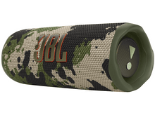Charger l'image dans la galerie, Un haut-parleur JBL à motif camouflage. Il a une extrémité verte et un logo JBL en rouge.