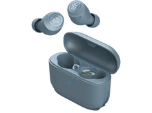 Charger l'image dans la galerie, Écouteurs sans fil bleus, étui de charge avec couvercle ouvert et deux écouteurs.