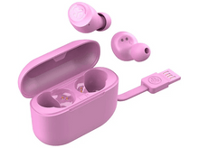 Charger l'image dans la galerie, Écouteurs sans fil roses avec étui de chargement. L'étui est ouvert. Fond blanc.