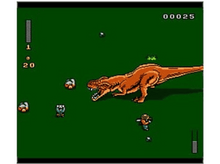 Charger l'image dans la galerie, Scène de jeu 8 bits d'un dinosaure chassant un homme avec un pistolet.