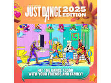 Charger l'image dans la galerie, Pochette du jeu Just Dance 2025 Edition. Montre des danseurs et des éléments d'interface du jeu.