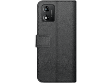 Charger l'image dans la galerie, Étui de téléphone en cuir noir avec module caméra. L'étui est fermé. La surface a un motif texturé.