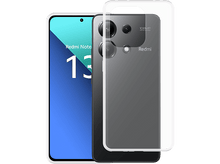 Charger l'image dans la galerie, Un smartphone avec trois caméras, la coque arrière est grise et l'écran bleu avec texte blanc.