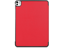 Charger l'image dans la galerie, Une housse de tablette rouge avec bords noirs et découpe pour caméra est montrée sur une surface blanche.