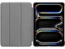 Charger l'image dans la galerie, Une tablette grise avec une couverture ouverte, montrant l'écran avec un design abstrait coloré. La couverture est grise.