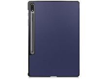 Charger l'image dans la galerie, Un étui de tablette bleu marine avec un stylo attaché. L'étui est fermé et a un cadre noir.