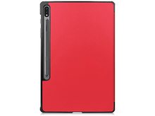 Charger l'image dans la galerie, Un étui de tablette rouge avec un stylo attaché. L'étui est fermé et a un cadre noir.