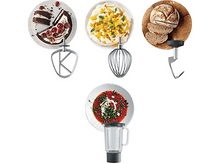 Charger l'image dans la galerie, Divers aliments et ustensiles de cuisine : gâteau, crème fouettée, pain et un plat à base de tomates.