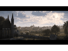 Charger l'image dans la galerie, Une vue de paysage d'une ville médiévale avec une église et un ciel nuageux en arrière-plan.