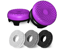 Charger l'image dans la galerie, Poignées de pouce de joystick violettes et trois ensembles de coussinets de prise en mousse. Le fond est blanc.