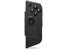 Charger l'image dans la galerie, Manette de jeu noire, vue latérale. A des boutons et un joystick.
