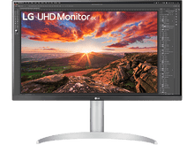 Charger l'image dans la galerie, Un moniteur LG UHD affichant une image de coucher de soleil, avec le logo LG.