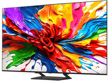 Charger l'image dans la galerie, Une grande télévision avec de l'art abstrait coloré sur l'écran. Support noir et fond blanc.