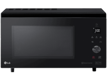 Charger l'image dans la galerie, Four à micro-ondes LG noir avec affichage numérique, panneau de commande et porte vitrée.