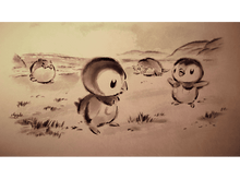 Charger l'image dans la galerie, Illustration de quatre animaux de dessin animé sur sable.