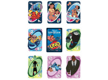 Charger l'image dans la galerie, Jeu de cartes Uno Disney Lilo & Stitch avec diverses cartes de personnages.