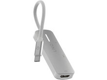 Charger l'image dans la galerie, Un hub USB-C argenté avec cordon blanc, incliné, sur fond blanc.