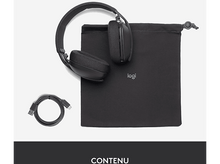 Charger l'image dans la galerie, L'image montre un casque noir, un sac de transport noir et un câble USB. Texte : "CONTENU".