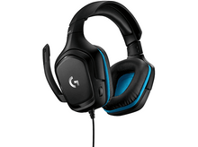 Charger l'image dans la galerie, Casque de jeu Logitech G432 noir et bleu. Il est doté d'un microphone et de commandes de volume.