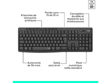 Charger l'image dans la galerie, Clavier noir avec touches étiquetées, 8 raccourcis et pavé numérique.