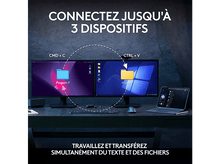 Charger l'image dans la galerie, Deux moniteurs et une tablette sur un bureau ; texte et flèches indiquant le transfert.