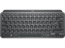 Charger l'image dans la galerie, Un clavier gris foncé avec des lettres et des symboles blancs. Il y a un logo 'Logi' en haut.