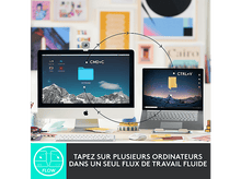 Charger l'image dans la galerie, Deux ordinateurs échangeant des données, illustrant la fonctionnalité de flux d'un clavier et d'une souris.