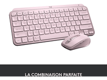 Charger l'image dans la galerie, Ensemble clavier et souris roses. Les deux sont sur une surface blanche. Clavier et souris visibles.