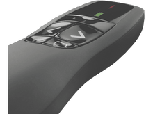 Charger l'image dans la galerie, Une télécommande noire avec trois boutons et un indicateur lumineux vert. Fond blanc.