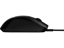 Charger l'image dans la galerie, Souris d'ordinateur noire, vue latérale, avec un câble.