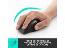 Charger l'image dans la galerie, Main sur une souris noire. Texte : Forme et profil confortables pour un soutien optimal de la paume.