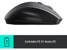 Charger l'image dans la galerie, Souris sans fil noire sur fond blanc. Le texte dit Durabilité et Qualité et batterie de 3 ans.