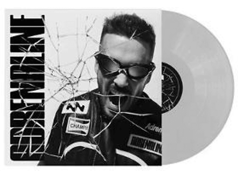 Pochette de disque vinyle. Image en noir et blanc d'un homme hurlant, avec un effet de verre fracturé.
