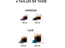 Charger l'image dans la galerie, Quatre options de tasses à café avec capsules. Espresso 40ml et 80ml, Café 150ml et 230ml.