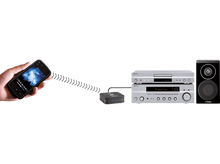 Charger l'image dans la galerie, Un smartphone envoyant de l'audio à une chaîne stéréo et à un haut-parleur.