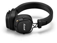 Charger l'image dans la galerie, Casque Marshall noir sur fond blanc. Le casque est sans fil et possède un bandeau en cuir.