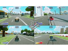 Charger l'image dans la galerie, Écran de jeu vidéo avec des scènes de course automobile.