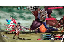 Charger l'image dans la galerie, Scène de jeu vidéo avec un personnage combattant un grand monstre. Effets colorés.