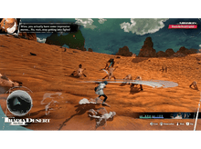 Charger l'image dans la galerie, Écran de jeu vidéo montrant un personnage combattant des créatures dans un paysage désertique.