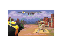 Charger l'image dans la galerie, Une scène de jeu vidéo rétro avec un combat de boss.