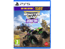 Charger l'image dans la galerie, Pochette de jeu PS5 pour Monster Jam Showdown. Comprend des monster trucks et une scène de montagne.