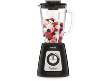 Charger l'image dans la galerie, Mixeur avec fruits à l'intérieur, base noire, bocal en verre. Bouton de commande à l'avant.