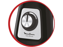 Charger l'image dans la galerie, Panneau de contrôle de blender Moulinex noir et argent, avec un cadran et des réglages.