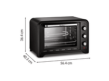 Charger l'image dans la galerie, Four noir avec dimensions affichées. Le four a une fonction rôtissoire et trois boutons de commande.