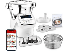 Charger l'image dans la galerie, Robot culinaire Moulinex i-Companion XL avec accessoires et smartphone affichant une recette.