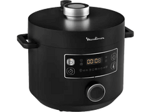 Charger l'image dans la galerie, Multicuiseur Moulinex noir avec écran numérique affichant 00:08 et boutons de commande.